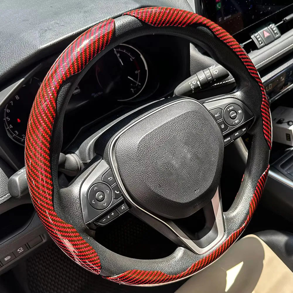 3PC Car Steering Wheel Cover - 38cm Carbon Fiber - Auto Accessories