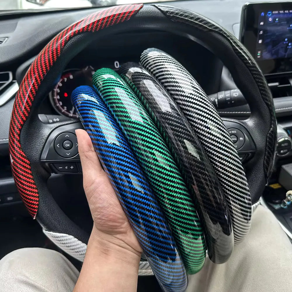 3PC Car Steering Wheel Cover - 38cm Carbon Fiber - Auto Accessories
