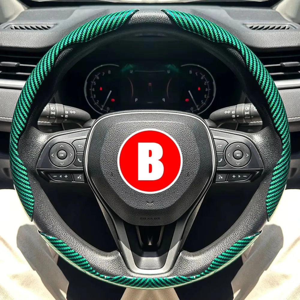 3PC Car Steering Wheel Cover - 38cm Carbon Fiber - Auto Accessories