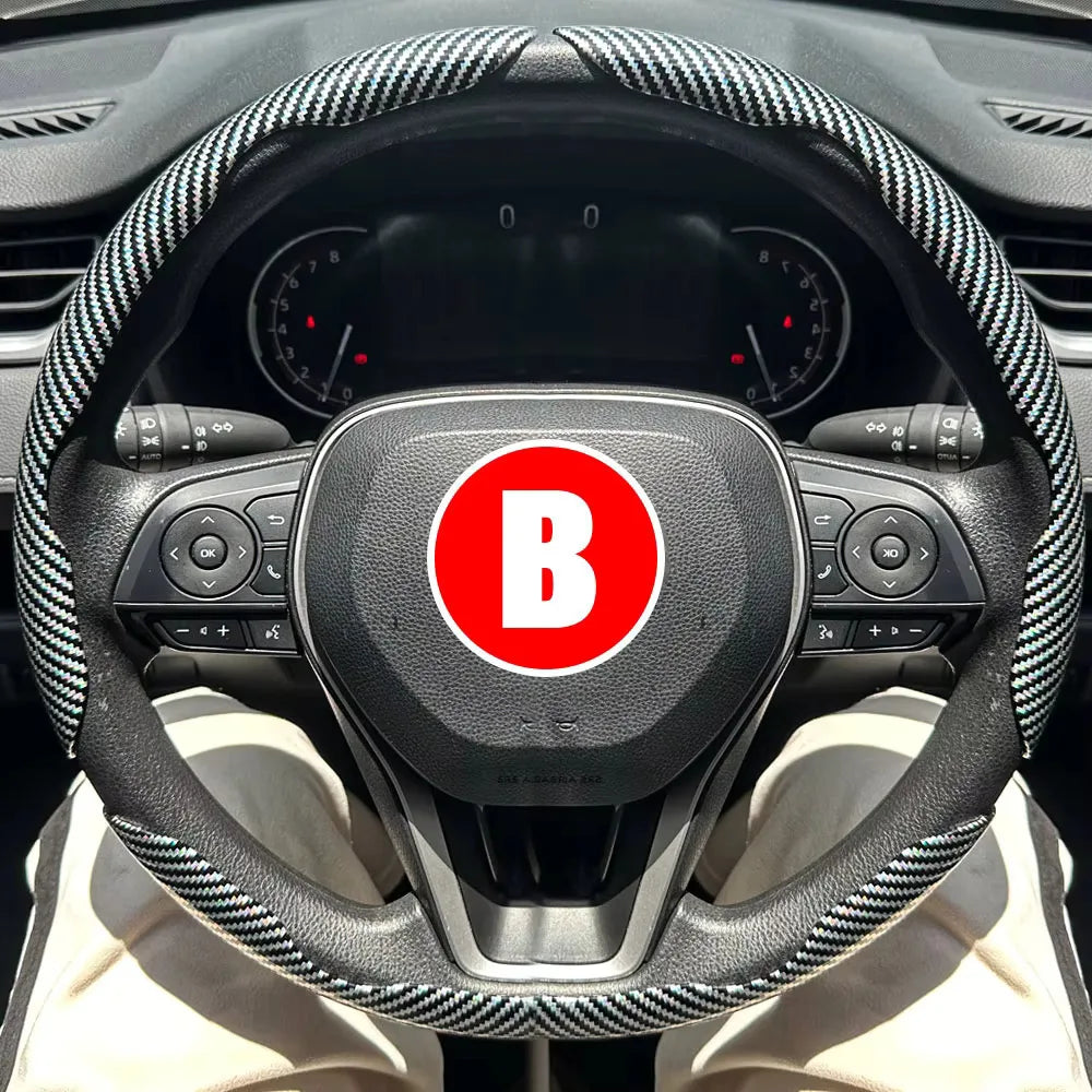 3PC Car Steering Wheel Cover - 38cm Carbon Fiber - Auto Accessories