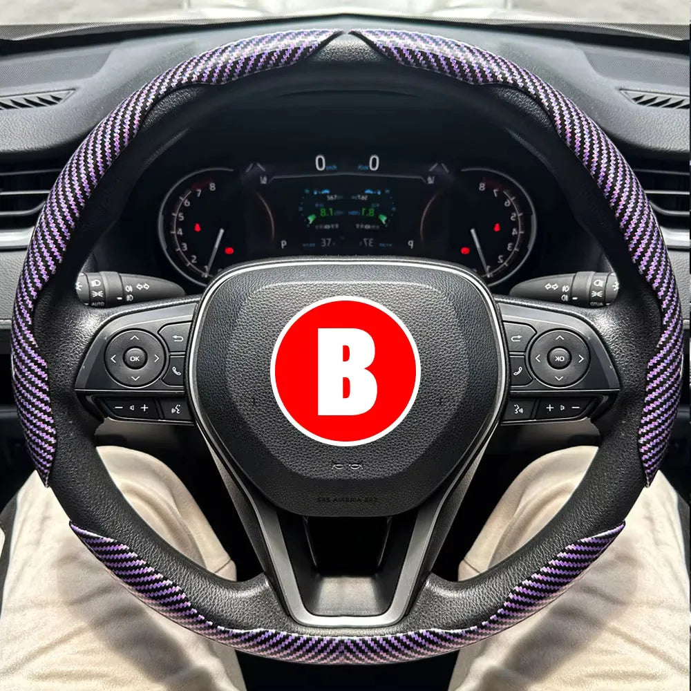 3PC Car Steering Wheel Cover - 38cm Carbon Fiber - Auto Accessories