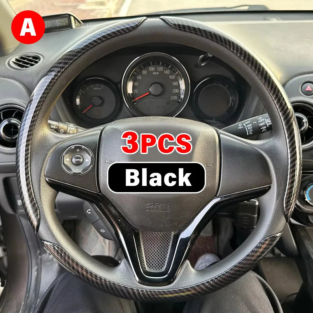3PC Car Steering Wheel Cover - 38cm Carbon Fiber - Auto Accessories