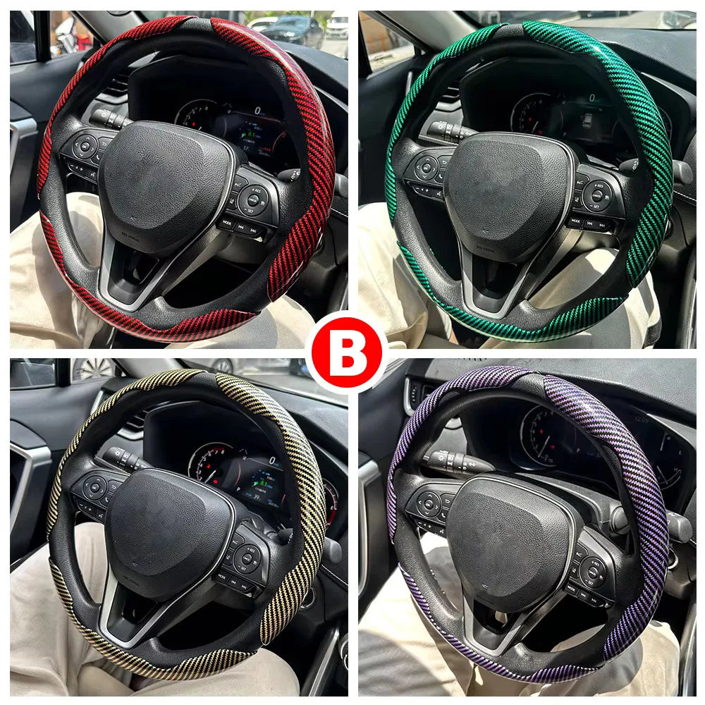 3PC Car Steering Wheel Cover - 38cm Carbon Fiber - Auto Accessories