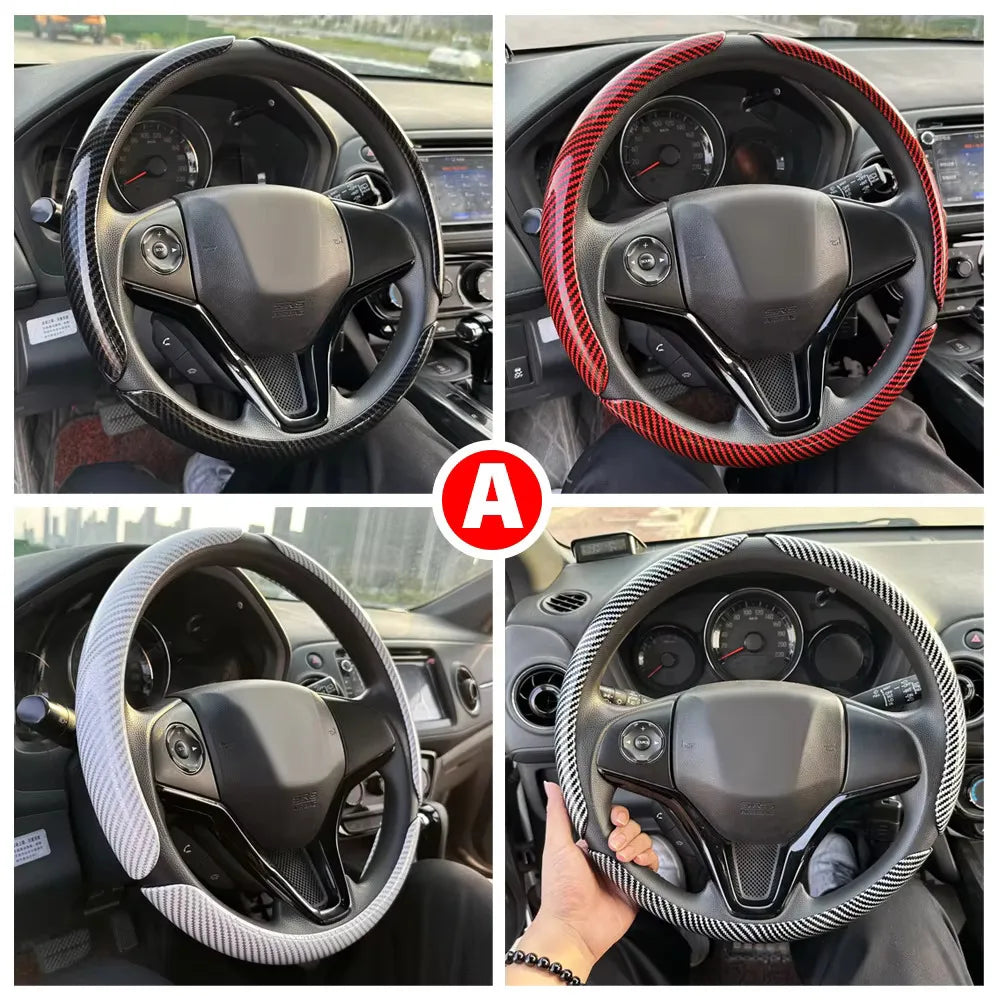 3PC Car Steering Wheel Cover - 38cm Carbon Fiber - Auto Accessories