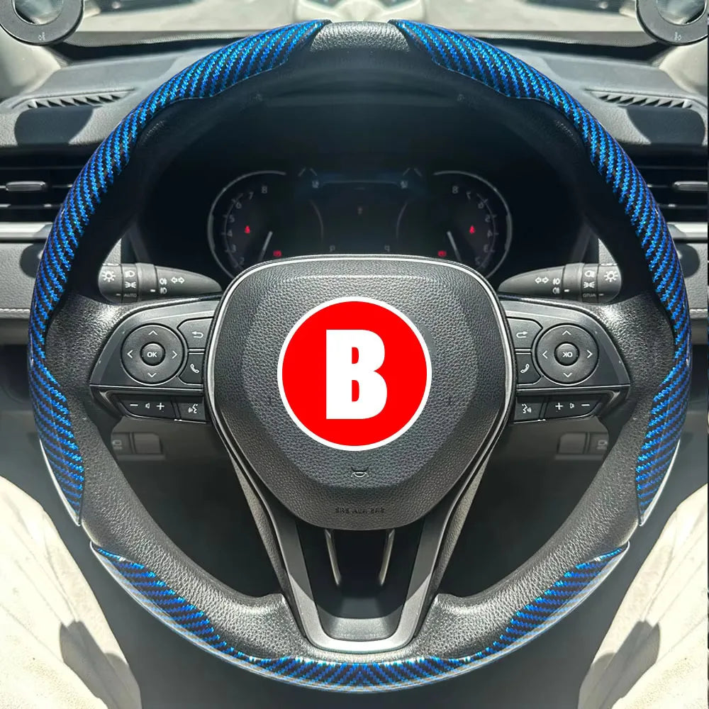 3PC Car Steering Wheel Cover - 38cm Carbon Fiber - Auto Accessories
