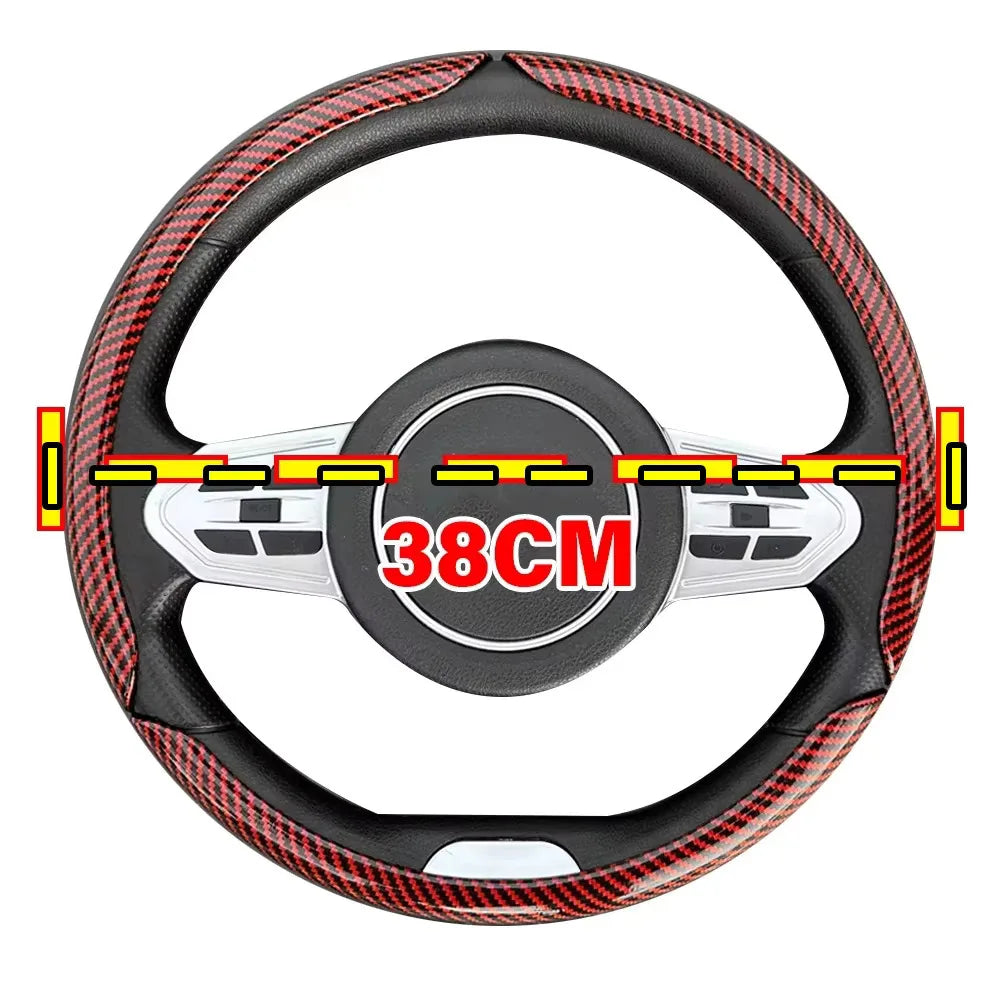 3PC Car Steering Wheel Cover - 38cm Carbon Fiber - Auto Accessories