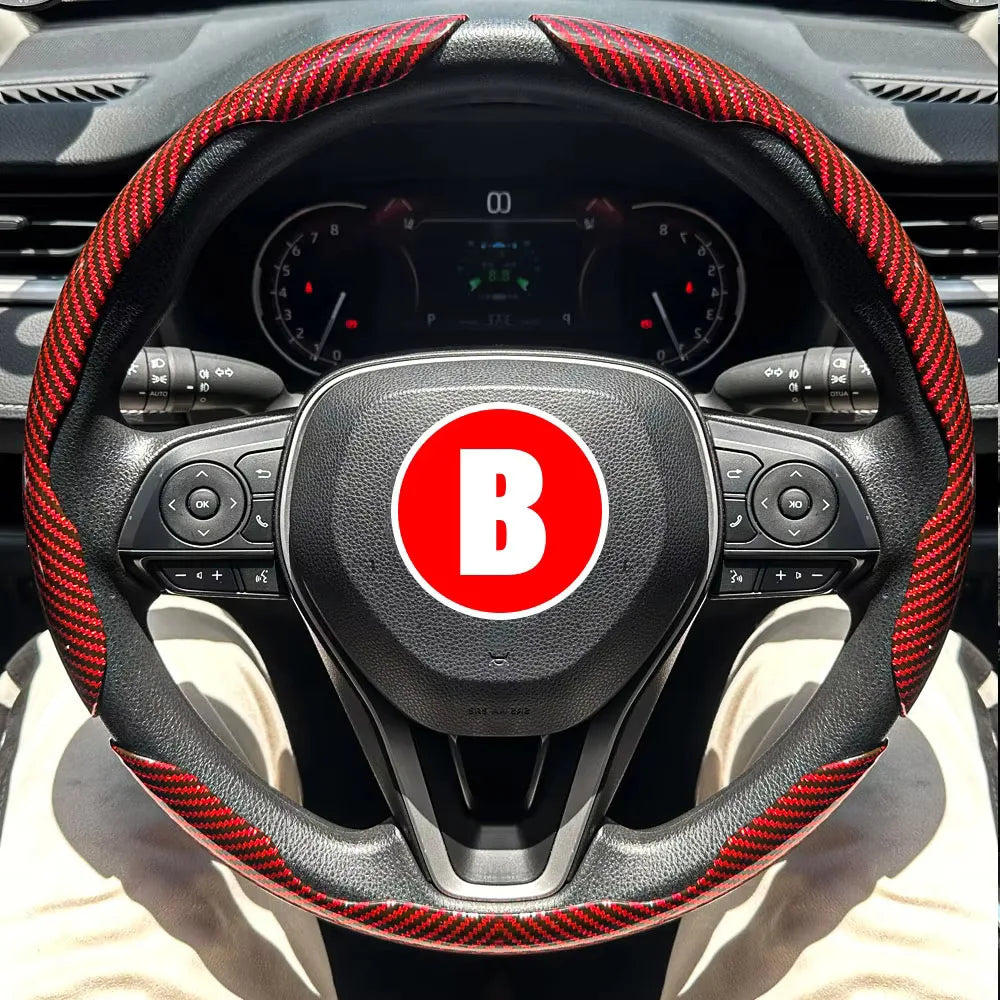 3PC Car Steering Wheel Cover - 38cm Carbon Fiber - Auto Accessories