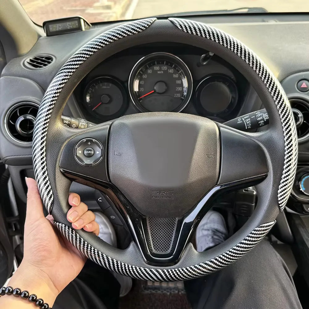 3PC Car Steering Wheel Cover - 38cm Carbon Fiber - Auto Accessories